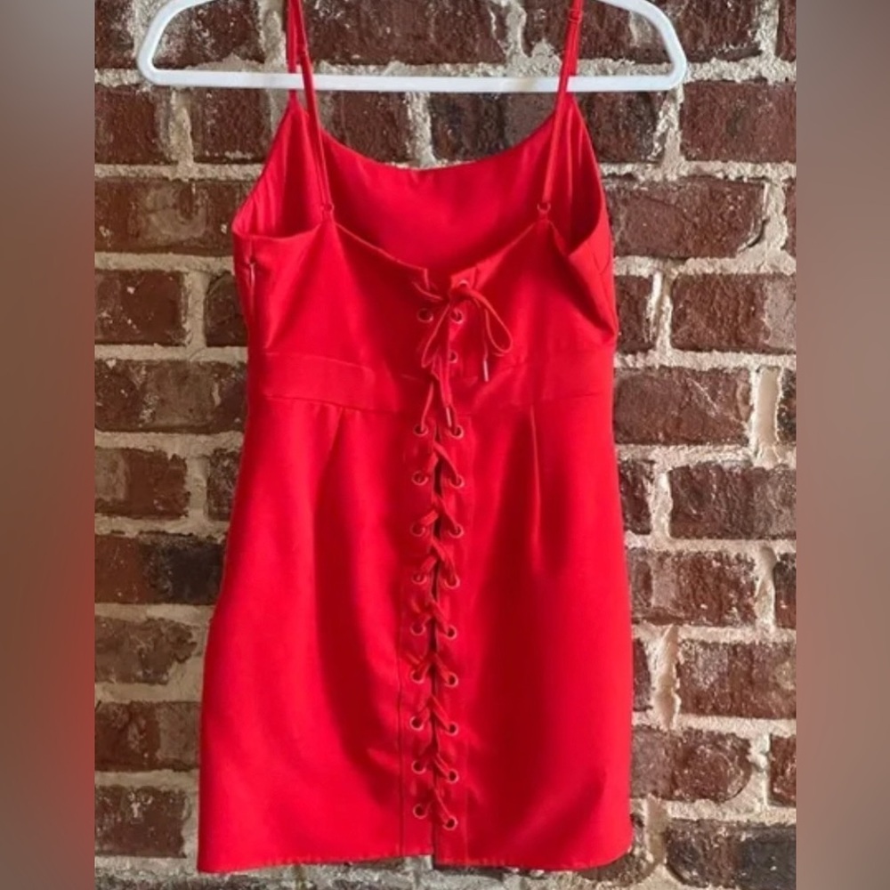 NBD spaghetti strap dress with lace up back - red - size small